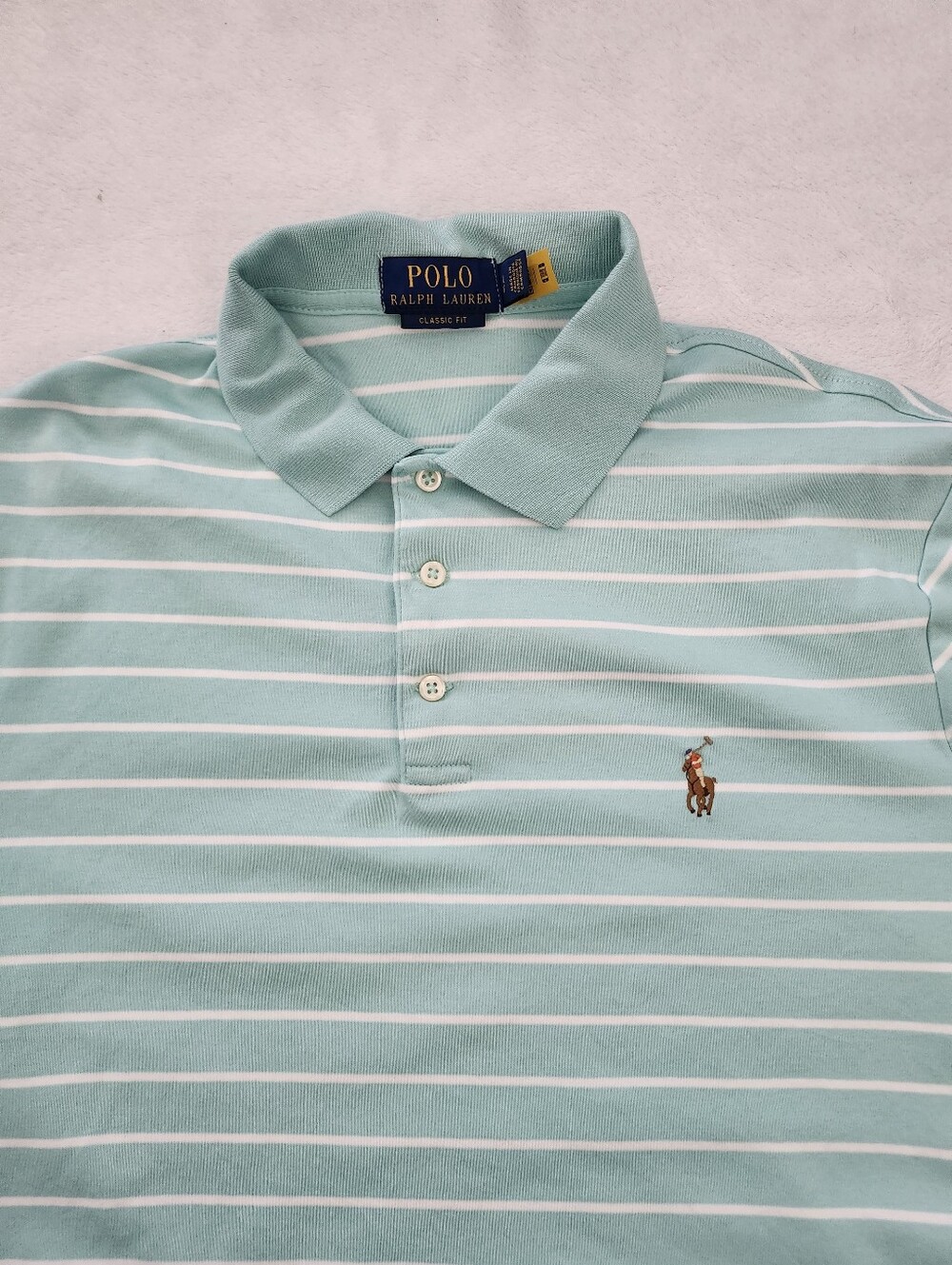 Polo Ralph Lauren Classic Fit Striped Polo Shirt Seafoam Green White Large